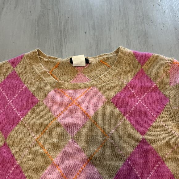 J Crew Tan Pink Argyle Sweater Women’s Sz S Merino Wool Angora Academia Preppy - Picture 6 of 7